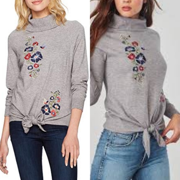 BB Dakota Embroidered Tie Front Christie Sweater - Picture 1 of 8